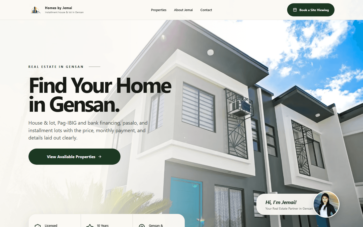 Homes by Jemai homepage introducing installment house and lot listings in General Santos